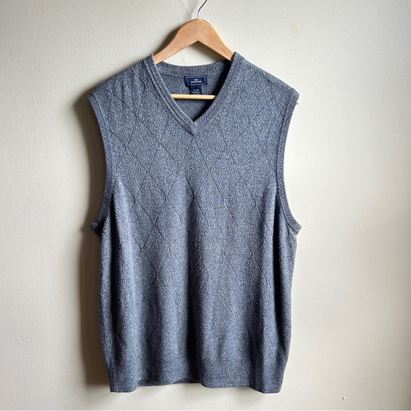 Vintage Stafford Gray V Neck Knitted Argyle Pattern Cozy Sweater Vest Men’s XL - Picture 1 of 3